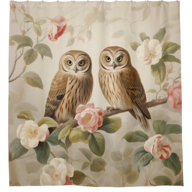 Shabby Chic Elegant Owls Duschvorhang (Vorderseite)