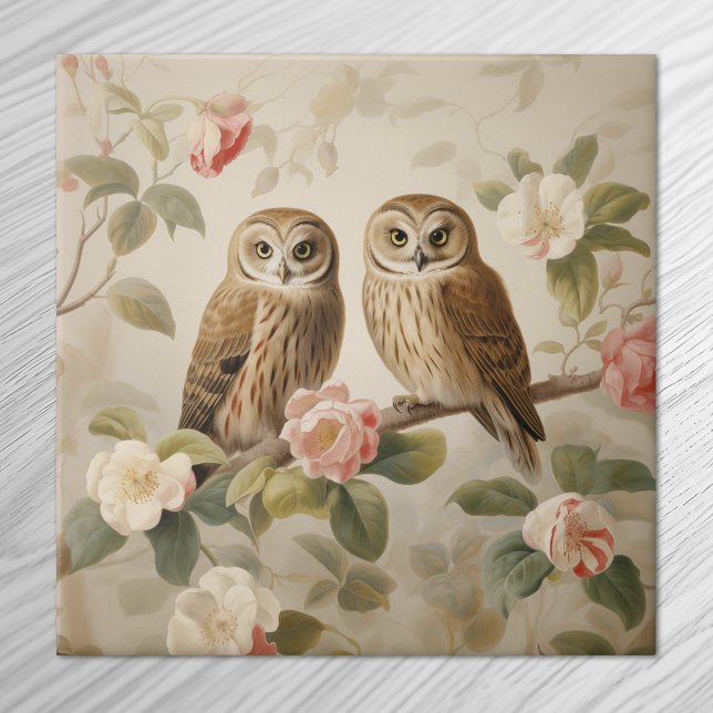 Shabby Chic Elegant Owls Fliese (Von Creator hochgeladen)