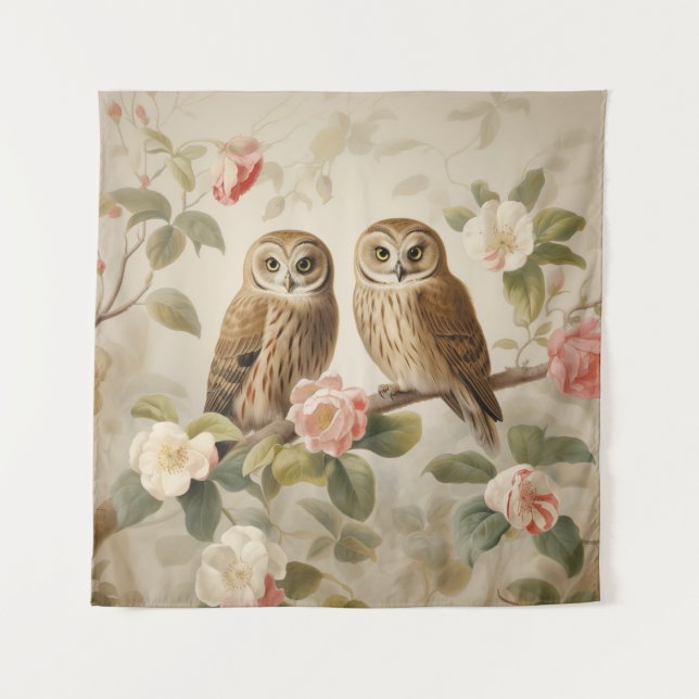 Shabby Chic Elegant Owls Wandteppich (Vorderseite (Horizontal))