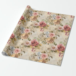 Shabby Chic Floral auf Beige Geschenkpapier