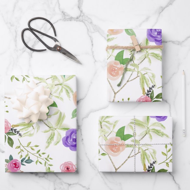 Shabby Chic Floral Birthday Brautparty Geschenkpapier Set (Vorderseite)