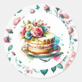 Shabby Chic Floral Birthday Cake Runder Aufkleber