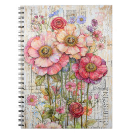 Shabby Chic Floral Ephemere Rosa Blume S7L Notizblock