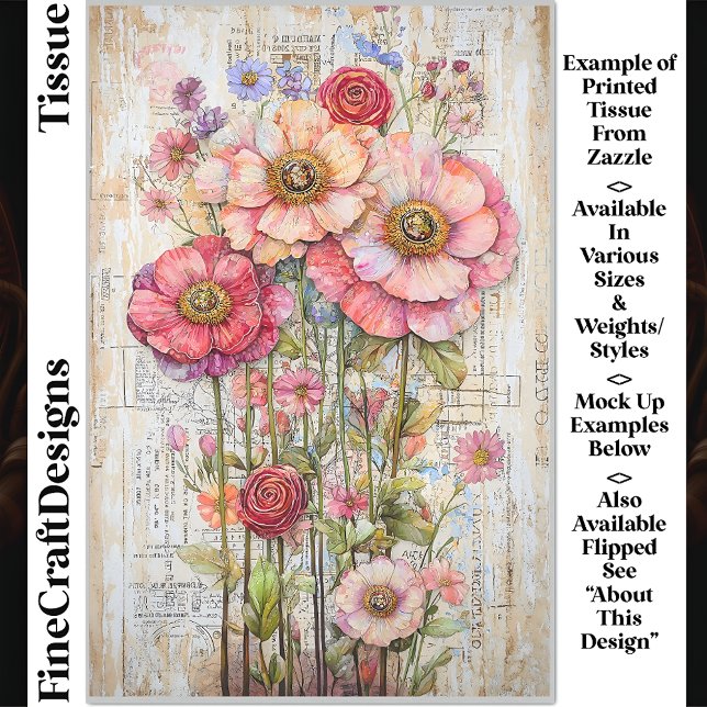 Shabby Chic Floral Ephemere Rosa Rot S7R Decoupage Seidenpapier (Von Creator hochgeladen)