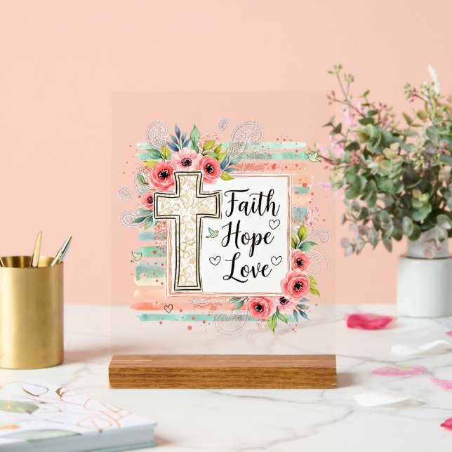 Shabby Chic floral Faith Hope Love Acrylschild (Hochzeit)