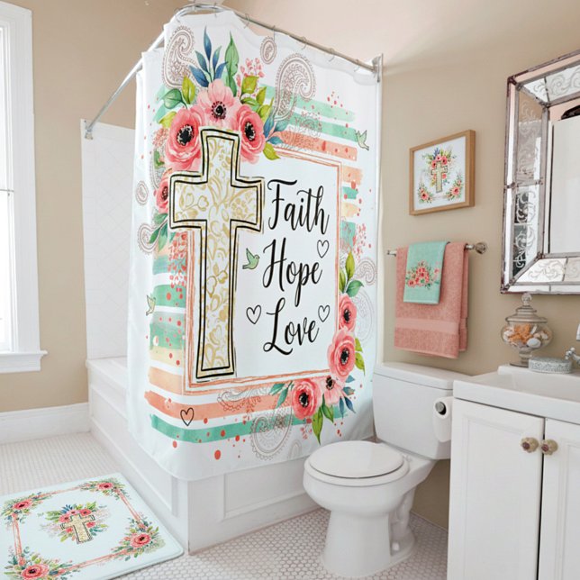 Shabby Chic floral Faith Hope Love Duschvorhang (Von Creator hochgeladen)