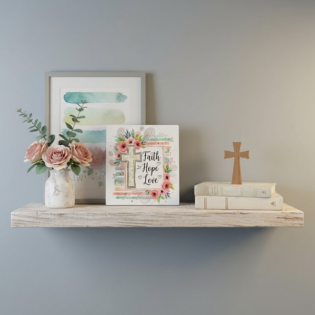 Shabby Chic floral Faith Hope Love Fotoplatte (Von Creator hochgeladen)