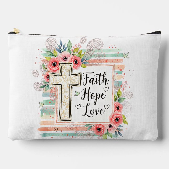 Shabby Chic floral Faith Hope Love Zubehörtasche (Vorderseite)