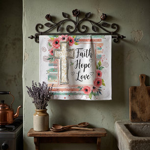 Shabby Chic floral Glaube Hoffnung Liebe Geschirrtuch