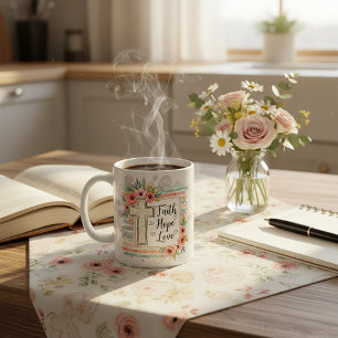 Shabby Chic floral Glaube Hoffnung Liebe Kaffeetasse