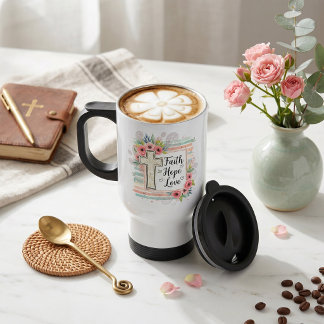 Shabby Chic floral Glaube Hoffnung Liebe Reisebecher