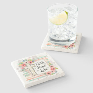 Shabby Chic floral Glaube Hoffnung Liebe Steinuntersetzer