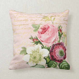 Shabby Chic Floral Gold Schrift auf Rosenrot Kissen