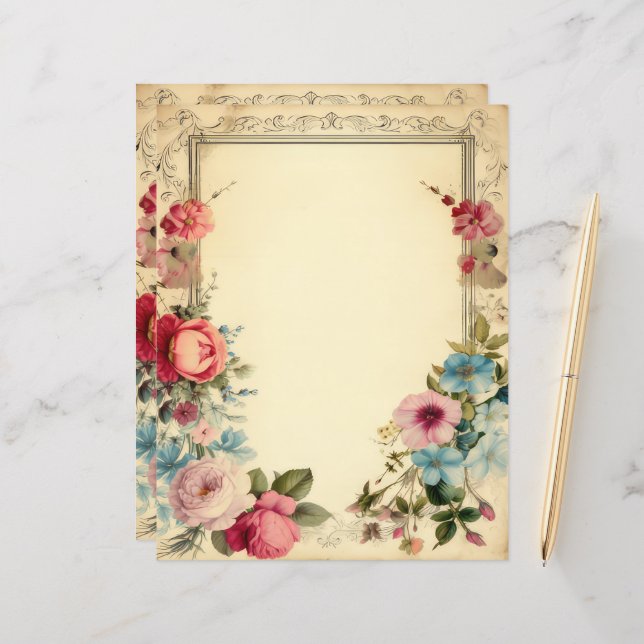 Shabby Chic Floral Junk Journal Stationery (Vorderseite/Rückseite Beispiel)