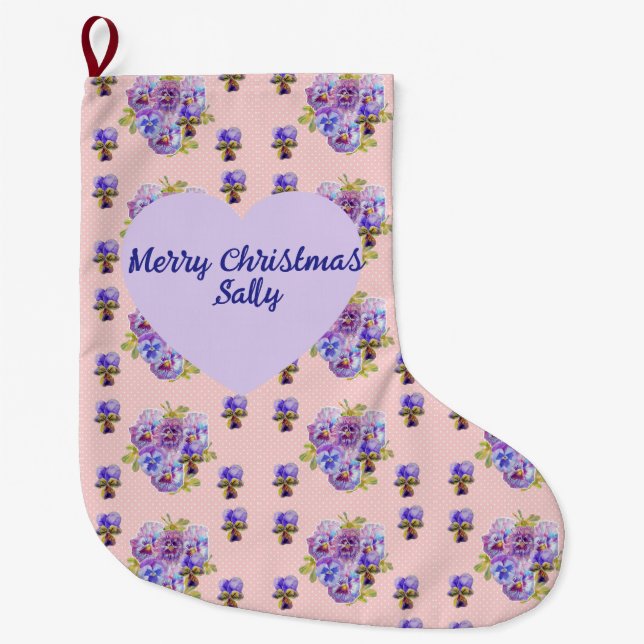 Shabby Chic Floral Polka Dot Christmas Womans Name Großer Weihnachtsstrumpf (Vorderseite)