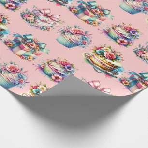 Shabby Chic Floral Rosa und Blau Geburtstag Geschenkpapier