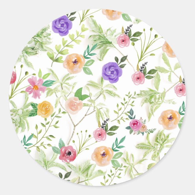 Shabby Chic Floral Runder Aufkleber (Vorderseite)