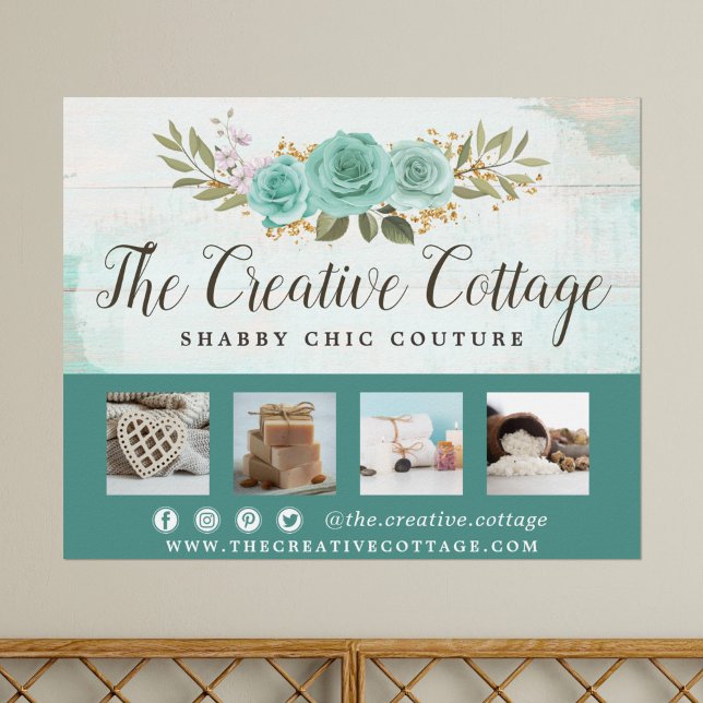 Shabby Chic Floral Rustic Wood Marketing Promo Poster (Von Creator hochgeladen)