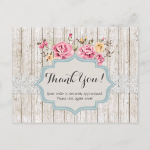 Shabby Chic Floral Rustic Wood Vintag Danke Postkarte