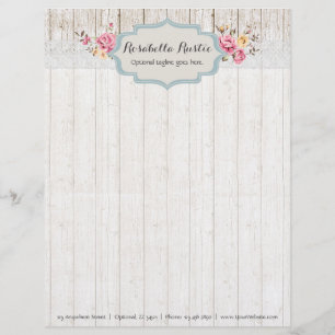Shabby Chic Floral Rustikal Holz & Antike Spitze Briefbogen
