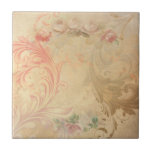 Shabby Chic Floral Tile Fliese<br><div class="desc">Vintage Skulptur auf einem Leinenhintergrund mit Rose-Grenz-Verzierung.</div>