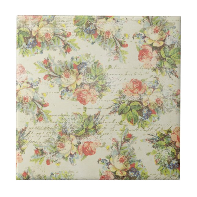 Shabby Chic Floral Tile Fliese (Vorderseite)
