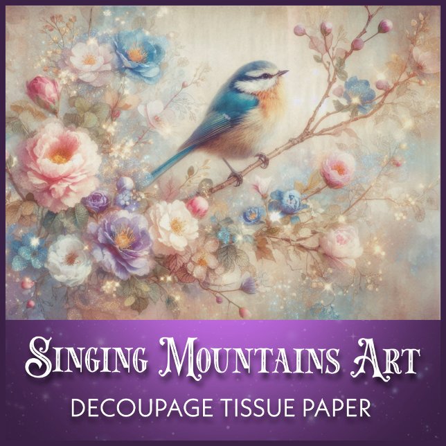 Shabby Chic Floral Watercolor Bluebird Decoupage Seidenpapier (Von Creator hochgeladen)