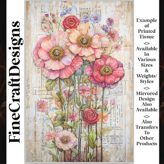 Shabby Chic Florale Ephemera Pink Rot S7L Decoupag Seidenpapier