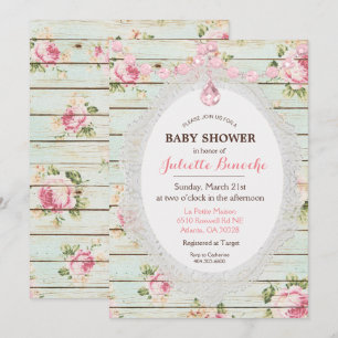 Shabby Chic Florale Holz Baby Shower Einladung