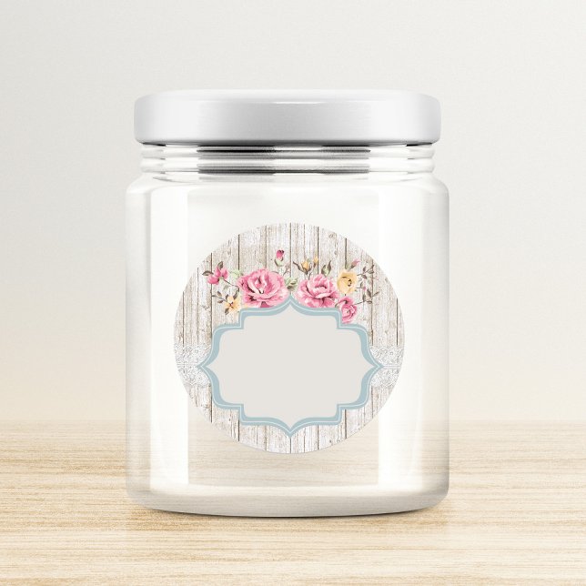 Shabby Chic florales Rustikales Holz & Spitzen Sch Runder Aufkleber (Von Creator hochgeladen)