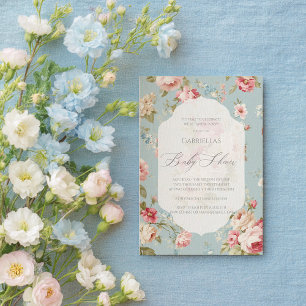 Shabby Chic florals Kinderdusche Einladung