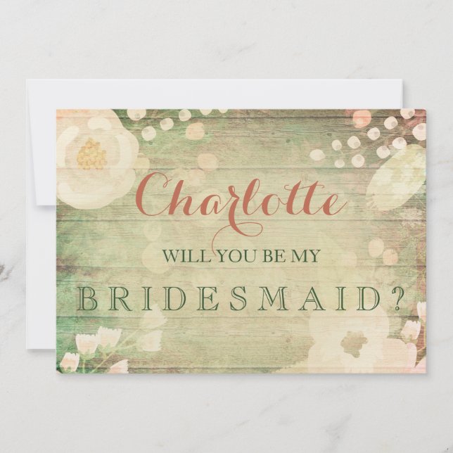 Shabby Chic Florals | Werden Sie meine Bridesmaid  Einladung (Vorderseite)