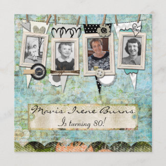 Shabby Chic Foto 80. Geburtstagsparty Einladung