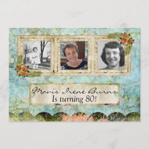 Shabby Chic Foto 80. Geburtstagsparty Einladung