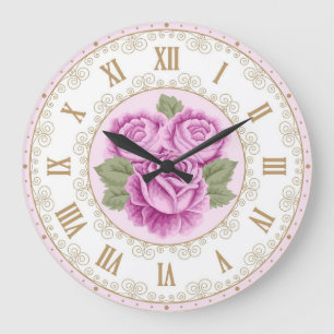 Shabby Chic Französisch Vintag Gold Pale Magenta Große Wanduhr