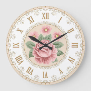 Shabby Chic Französische Vintage-Mandel Pastellros Große Wanduhr