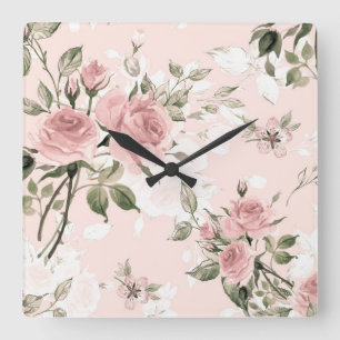 Shabby Chic, französischer Chic, Vintage, floral, Quadratische Wanduhr