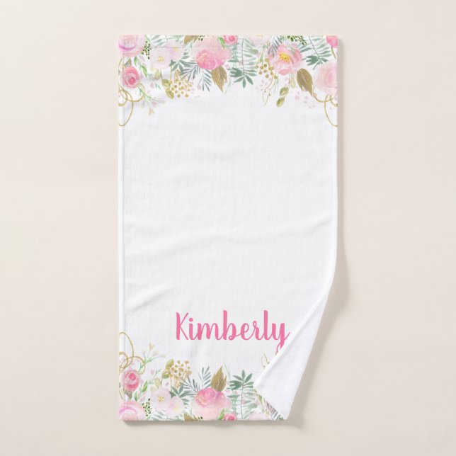 Shabby Chic für Blume in Gold und Rosa Badhandtuch Set (Handtuch)