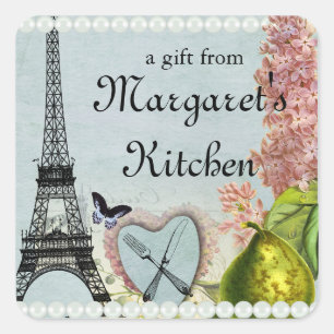Shabby-Chic-Gabel-Messer-Eiffelturm-Geschenk-Anhän Quadratischer Aufkleber