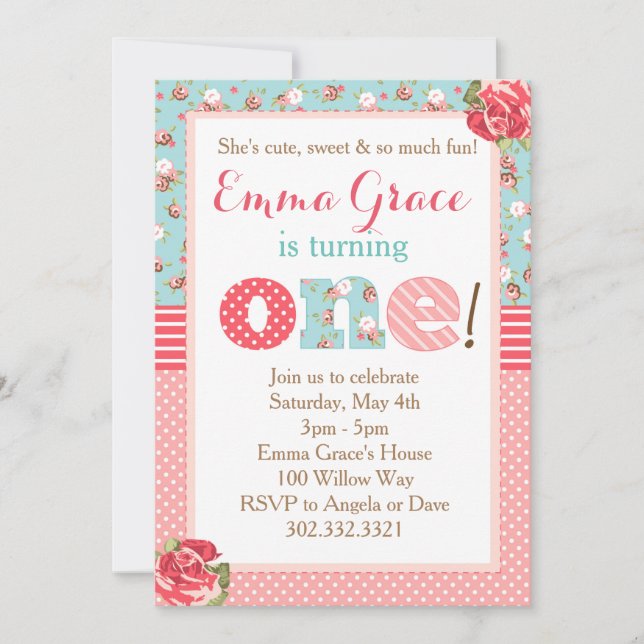 Shabby Chic-Geburtstags-erste Einladung (Vorderseite)