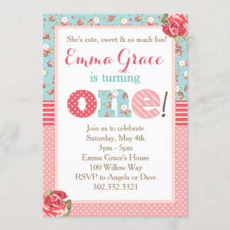 Shabby Chic-Geburtstags-erste Einladung