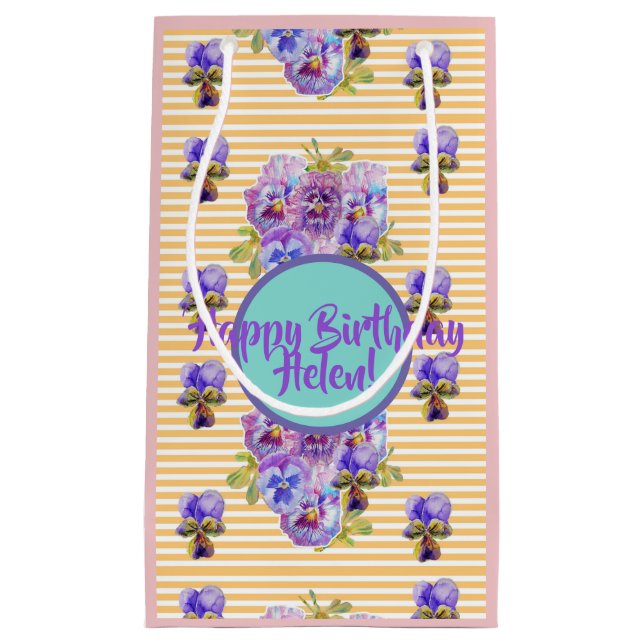 Shabby Chic Gelbe Streifen Blume Blumenbeutel Kleine Geschenktüte (Vorderseite)