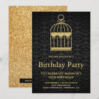 Shabby Chic Gold Birdcage Geburtstagsparty Einladung