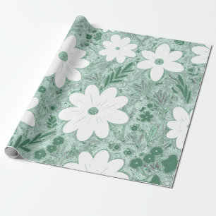 Shabby Chic Green White Daisy Gemustert Geschenkpapier