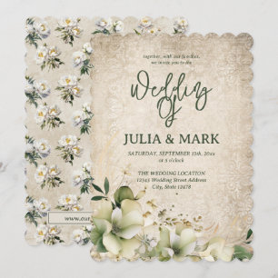 Shabby Chic Grün und Beige Blumenhochzeit Einladung