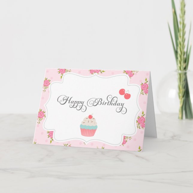 Shabby Chic Happy Birthday Card Karte (Vorderseite)