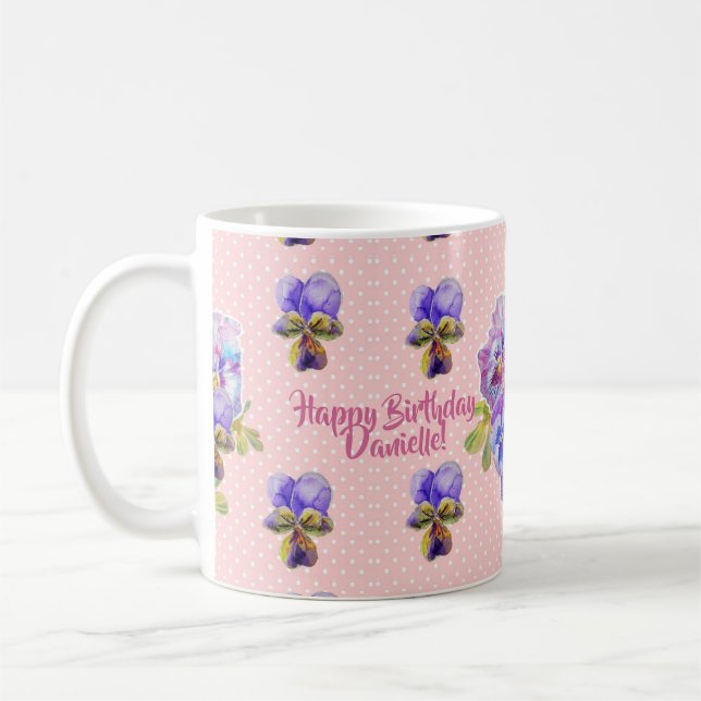 Shabby Chic Happy Birthday Liebe Blumenstrauß Tass Kaffeetasse (Links)