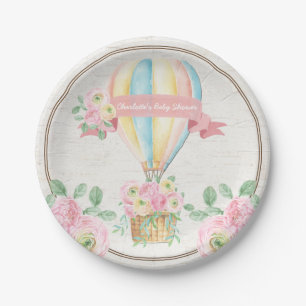 Shabby Chic-Heißluft-Ballon-Rosa-Blumendusche Pappteller