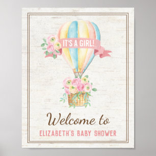 Shabby Chic Heißluftballon Rosa Blumendusche Poster