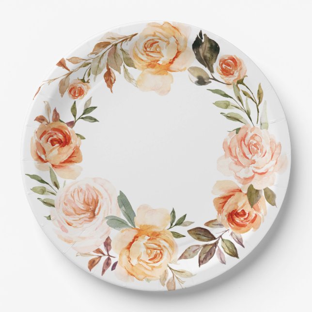 Shabby Chic Herbst Blumenpapier Teller (Vorderseite)